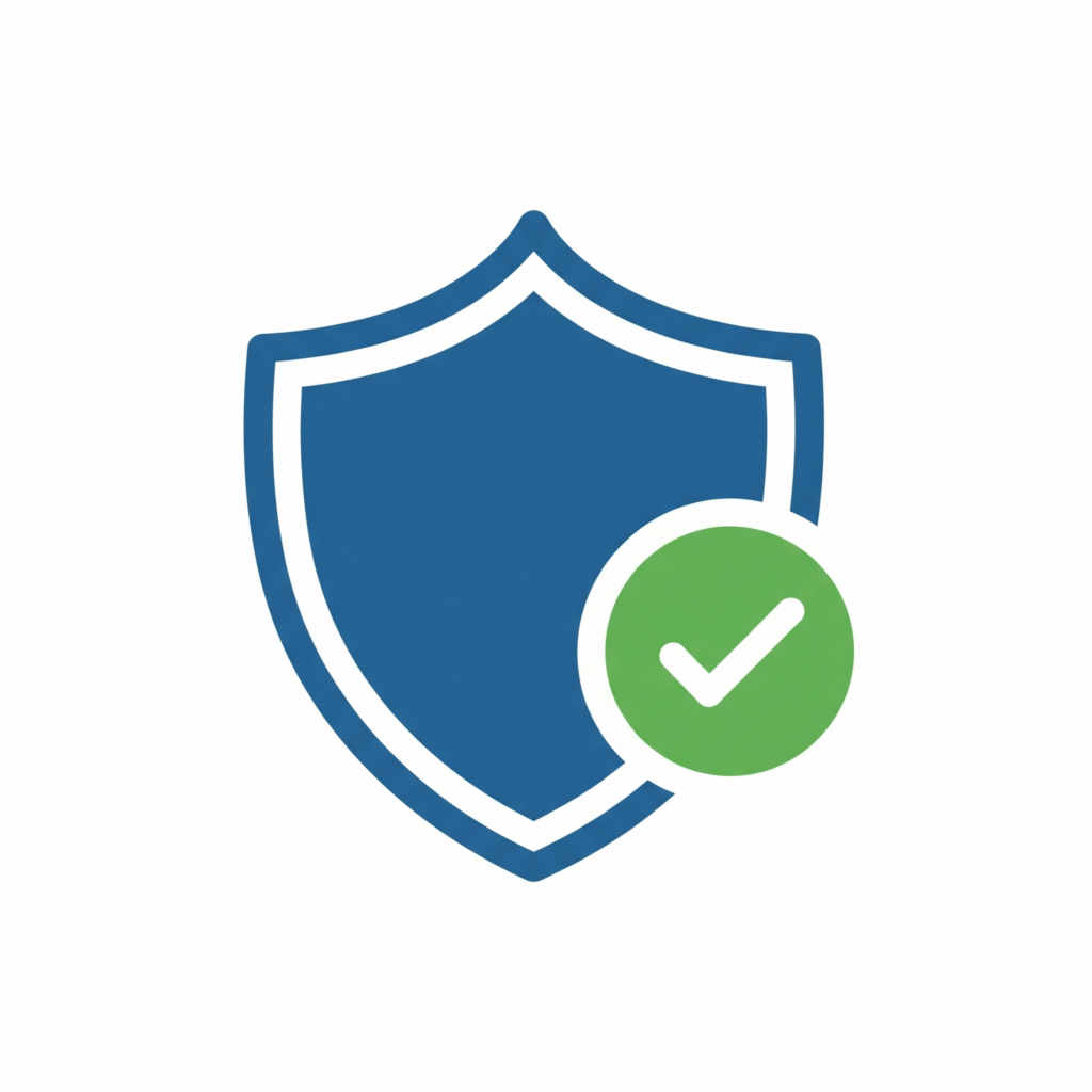 Icon of a shield with a checkmark representing legal compliance and property safety.